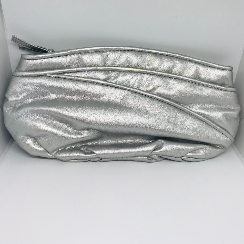 Vegan silver leather clutch